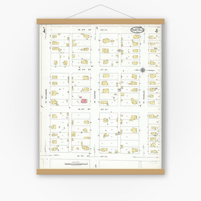 Old map wall art mockup — magnetic wood frame on white wall — Sanborn Fire Insurance Map from Fairfield, Wayne County, Illinois (1923), Sheet #0004