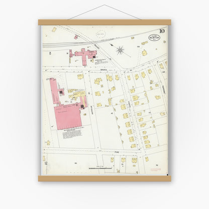 Old map wall art mockup — magnetic wood frame on white wall — Sanborn Fire Insurance Map from Newton, Sussex County, New Jersey (1903), Sheet #0010