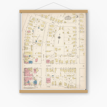 Old map wall art mockup — magnetic wood frame on white wall — Sanborn Fire Insurance Map from Richwood, Union County, Ohio (1921), Sheet #0003