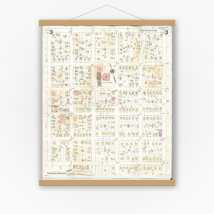 Old map wall art mockup — magnetic wood frame on white wall — Sanborn Fire Insurance Map from Sheldon, O'Brien County, Iowa (1948), Sheet #0003