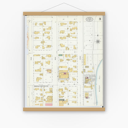 Old map wall art mockup — magnetic wood frame on white wall — Sanborn Fire Insurance Map from Evart, Osceola County, Michigan (1904), Sheet #0003
