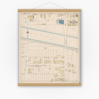 Old map wall art mockup — magnetic wood frame on white wall — Sanborn Fire Insurance Map from Sault Sainte Marie, Chippewa County, Michigan (1922), Sheet #0021