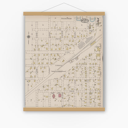 Old map wall art mockup — magnetic wood frame on white wall — Sanborn Fire Insurance Map from Wolfe City, Hunt County, Texas (1922), Sheet #0005