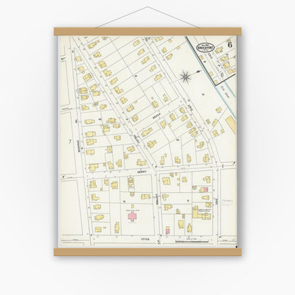 Old map wall art mockup — magnetic wood frame on white wall — Sanborn Fire Insurance Map from Brockport, Monroe County, New York (1904), Sheet #0006