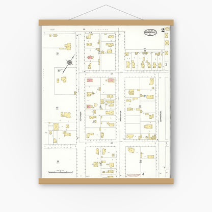Old map wall art mockup — magnetic wood frame on white wall — Sanborn Fire Insurance Map from Cloverdale, Sonoma County, California (1911), Sheet #0002