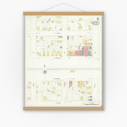 Old map wall art mockup — magnetic wood frame on white wall — Sanborn Fire Insurance Map from Luling, Caldwell County, Texas (1907), Sheet #0002