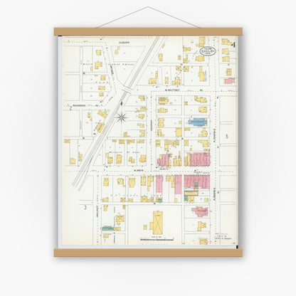 Old map wall art mockup — magnetic wood frame on white wall — Sanborn Fire Insurance Map from Shelby, Richland County, Ohio (1904), Sheet #0004