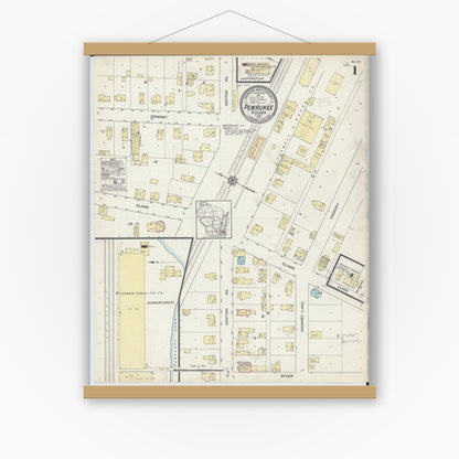 Old map wall art mockup — magnetic wood frame on white wall — Sanborn Fire Insurance Map from Pewaukee, Waukesha County, Wisconsin (1914) - Complete Map Set