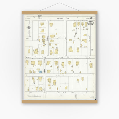 Old map wall art mockup — magnetic wood frame on white wall — Sanborn Fire Insurance Map from Ocala, Marion County, Florida (1912), Sheet #0020