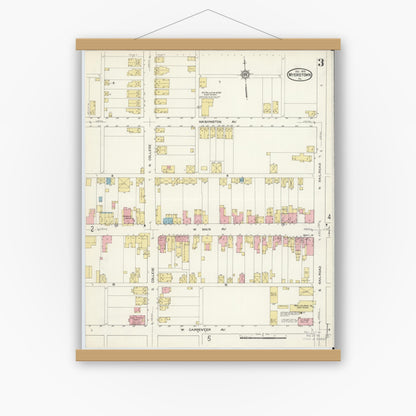 Old map wall art mockup — magnetic wood frame on white wall — Sanborn Fire Insurance Map from Myerstown, Lebanon County, Pennsylvania (1913), Sheet #0003
