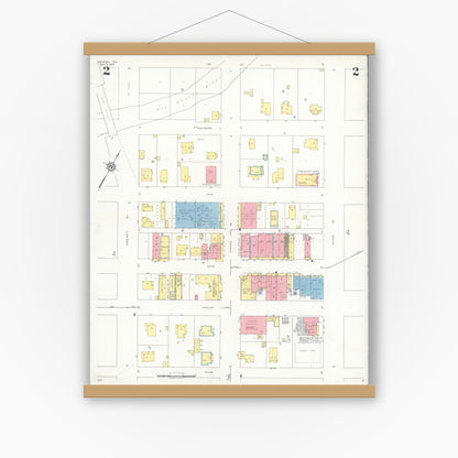 Old map wall art mockup — magnetic wood frame on white wall — Sanborn Fire Insurance Map from Sonora, Sutton County, Texas (1937), Sheet #0002