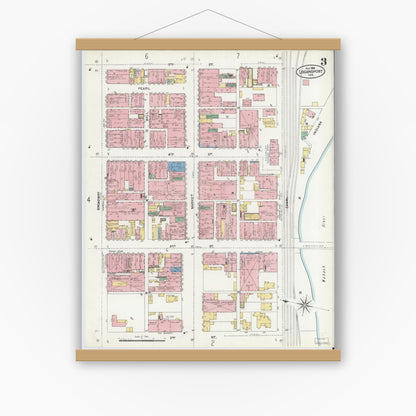 Old map wall art mockup — magnetic wood frame on white wall — Sanborn Fire Insurance Map from Logansport, Cass County, Indiana (1906), Sheet #0003