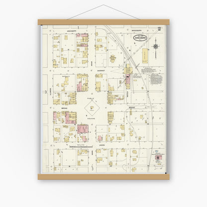 Old map wall art mockup — magnetic wood frame on white wall — Sanborn Fire Insurance Map from Jonesboro, Union County, Illinois (1910), Sheet #0002
