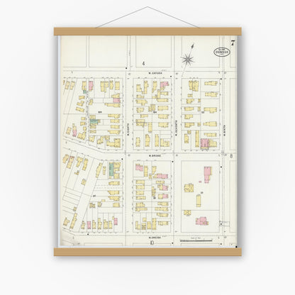 Old map wall art mockup — magnetic wood frame on white wall — Sanborn Fire Insurance Map from Oswego, Oswego County, New York (1897), Sheet #0007