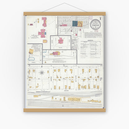 Old map wall art mockup — magnetic wood frame on white wall — Sanborn Fire Insurance Map from Cameron, Clinton County, Missouri (1906) - Complete Map Set