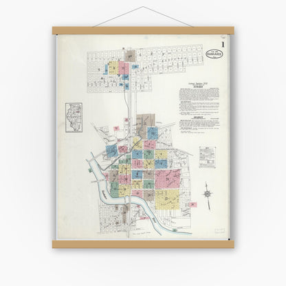 Old map wall art mockup — magnetic wood frame on white wall — Sanborn Fire Insurance Map from Kankakee, Kankakee County, Illinois (1914), Sheet #0001