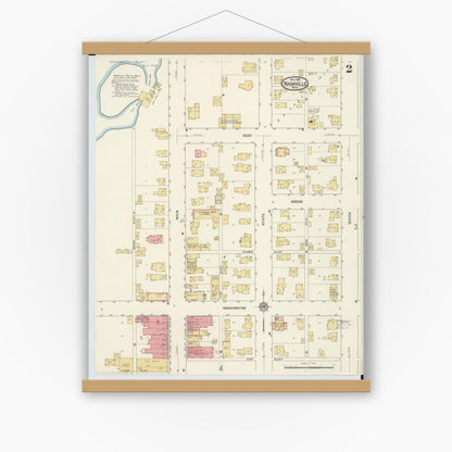 Old map wall art mockup — magnetic wood frame on white wall — Sanborn Fire Insurance Map from Nashville, Barry County, Michigan (1916), Sheet #0002