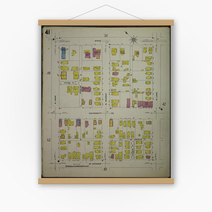 Old map wall art mockup — magnetic wood frame on white wall — Sanborn Fire Insurance Map from Madison, Dane County, Wisconsin (1908), Sheet #0041
