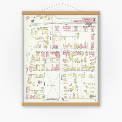 Old map wall art mockup — magnetic wood frame on white wall — Sanborn Fire Insurance Map from Chicopee, Hampden County, Massachusetts (1910), Sheet #0003