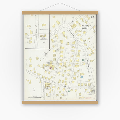 Old map wall art mockup — magnetic wood frame on white wall — Sanborn Fire Insurance Map from Quincy, Norfolk County, Massachusetts (1896), Sheet #0010