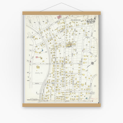 Old map wall art mockup — magnetic wood frame on white wall — Sanborn Fire Insurance Map from Watertown, Middlesex County, Massachusetts (1916), Sheet #0004