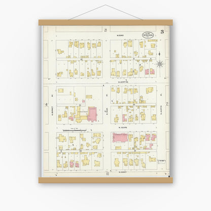 Old map wall art mockup — magnetic wood frame on white wall — Sanborn Fire Insurance Map from Denison, Grayson County, Texas (1903), Sheet #0003