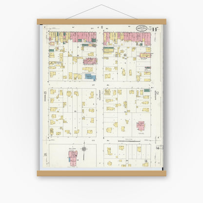 Old map wall art mockup — magnetic wood frame on white wall — Sanborn Fire Insurance Map from Antigo, Langlade County, Wisconsin (1909), Sheet #0011