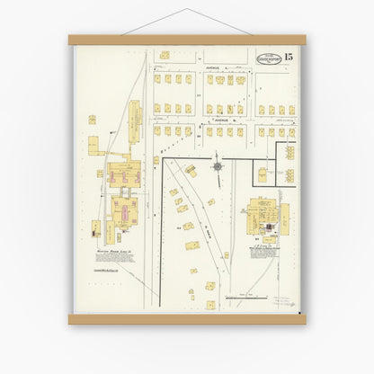 Old map wall art mockup — magnetic wood frame on white wall — Sanborn Fire Insurance Map from Coudersport, Potter County, Pennsylvania (1911), Sheet #0015