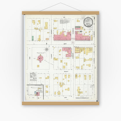 Old map wall art mockup — magnetic wood frame on white wall — Sanborn Fire Insurance Map from Stanton, Montcalm County, Michigan (1900) - Complete Map Set