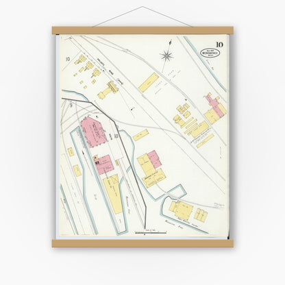 Old map wall art mockup — magnetic wood frame on white wall — Sanborn Fire Insurance Map from Menominee, Menominee County, Michigan (1907), Sheet #0010