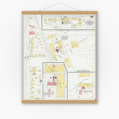 Old map wall art mockup — magnetic wood frame on white wall — Sanborn Fire Insurance Map from Texarkana, Bowie County, Texas (1900), Sheet #0019