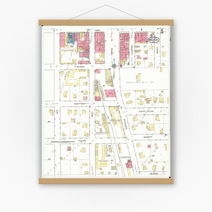 Old map wall art mockup — magnetic wood frame on white wall — Sanborn Fire Insurance Map from Waukon, Allamakee County, Iowa (1920), Sheet #0005