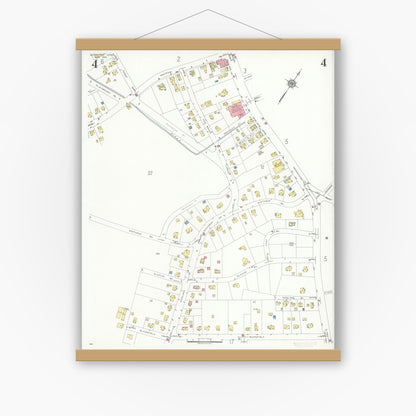 Old map wall art mockup — magnetic wood frame on white wall — Sanborn Fire Insurance Map from Lexington, Middlesex County, Massachusetts (1935), Sheet #0004