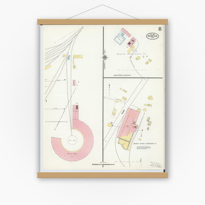 Old map wall art mockup — magnetic wood frame on white wall — Sanborn Fire Insurance Map from Dennison, Tuscarawas County, Ohio (1909), Sheet #0008