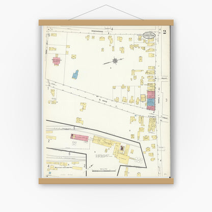Old map wall art mockup — magnetic wood frame on white wall — Sanborn Fire Insurance Map from Cohocton, Steuben County, New York (1913), Sheet #0002