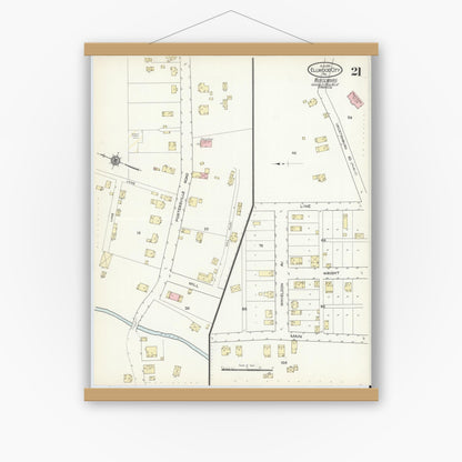 Old map wall art mockup — magnetic wood frame on white wall — Sanborn Fire Insurance Map from Ellwood City, Lawrence County, Pennsylvania (1914), Sheet #0021
