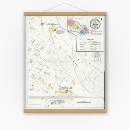 Old map wall art mockup — magnetic wood frame on white wall — Sanborn Fire Insurance Map from Lakeview, Montcalm County, Michigan (1910) - Complete Map Set