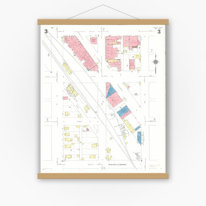 Old map wall art mockup — magnetic wood frame on white wall — Sanborn Fire Insurance Map from Perry, Dallas County, Iowa (1933), Sheet #0003