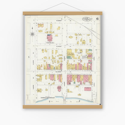 Old map wall art mockup — magnetic wood frame on white wall — Sanborn Fire Insurance Map from Fergus Falls, Otter Tail County, Minnesota (1903), Sheet #0006