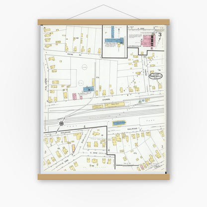 Old map wall art mockup — magnetic wood frame on white wall — Sanborn Fire Insurance Map from Painesville, Lake County, Ohio (1919), Sheet #0003