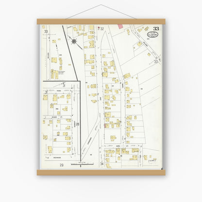 Old map wall art mockup — magnetic wood frame on white wall — Sanborn Fire Insurance Map from Clinton, Worcester County, Massachusetts (1911), Sheet #0033
