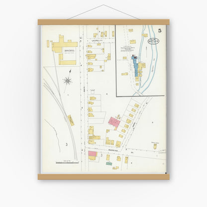 Old map wall art mockup — magnetic wood frame on white wall — Sanborn Fire Insurance Map from Butler, Morris County, New Jersey (1905), Sheet #0005