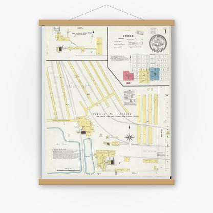 Old map wall art mockup — magnetic wood frame on white wall — Sanborn Fire Insurance Map from Pellston, Emmet County, Michigan (1907) - Complete Map Set