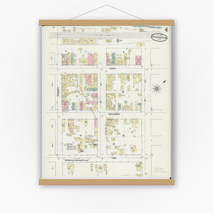Old map wall art mockup — magnetic wood frame on white wall — Sanborn Fire Insurance Map from Crookston, Polk County, Minnesota (1890), Sheet #0004