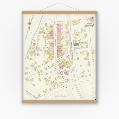 Old map wall art mockup — magnetic wood frame on white wall — Sanborn Fire Insurance Map from Blossburg, Tioga County, Pennsylvania (1911), Sheet #0003