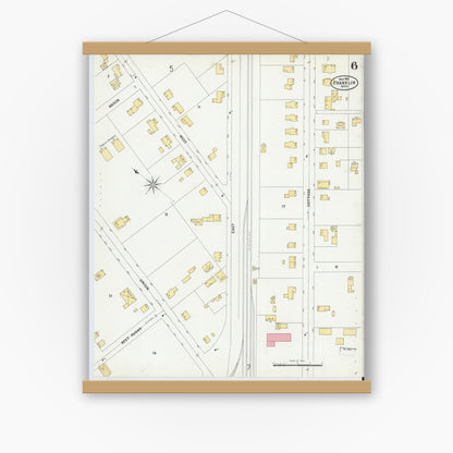 Old map wall art mockup — magnetic wood frame on white wall — Sanborn Fire Insurance Map from Franklin, Norfolk County, Massachusetts (1899), Sheet #0006