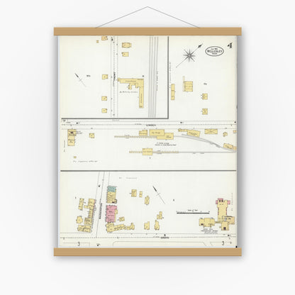 Old map wall art mockup — magnetic wood frame on white wall — Sanborn Fire Insurance Map from Wellesley, Norfolk County, Massachusetts (1906), Sheet #0004