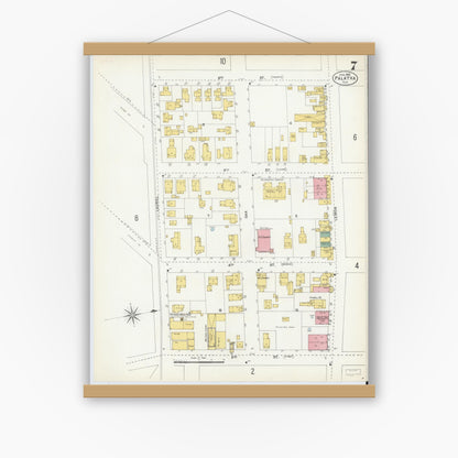 Old map wall art mockup — magnetic wood frame on white wall — Sanborn Fire Insurance Map from Palatka, Putnam County, Florida (1903), Sheet #0007