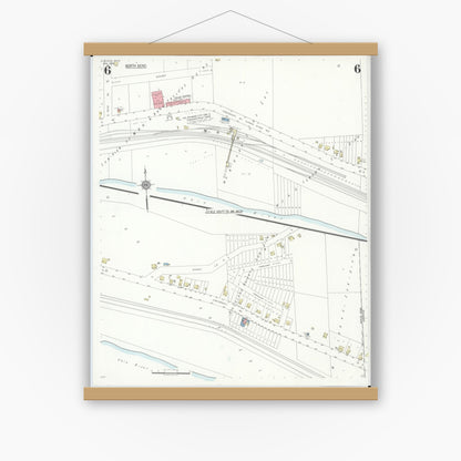 Old map wall art mockup — magnetic wood frame on white wall — Sanborn Fire Insurance Map from Cleves, Hamilton County, Ohio (1938), Sheet #0006