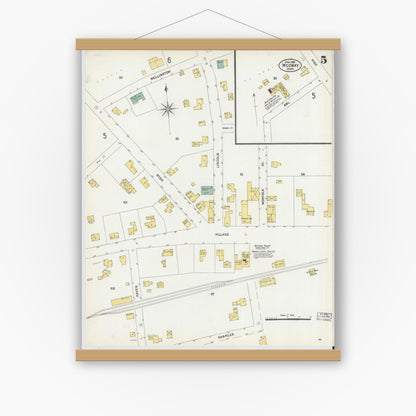 Old map wall art mockup — magnetic wood frame on white wall — Sanborn Fire Insurance Map from Medway, Norfolk County, Massachusetts (1903), Sheet #0005